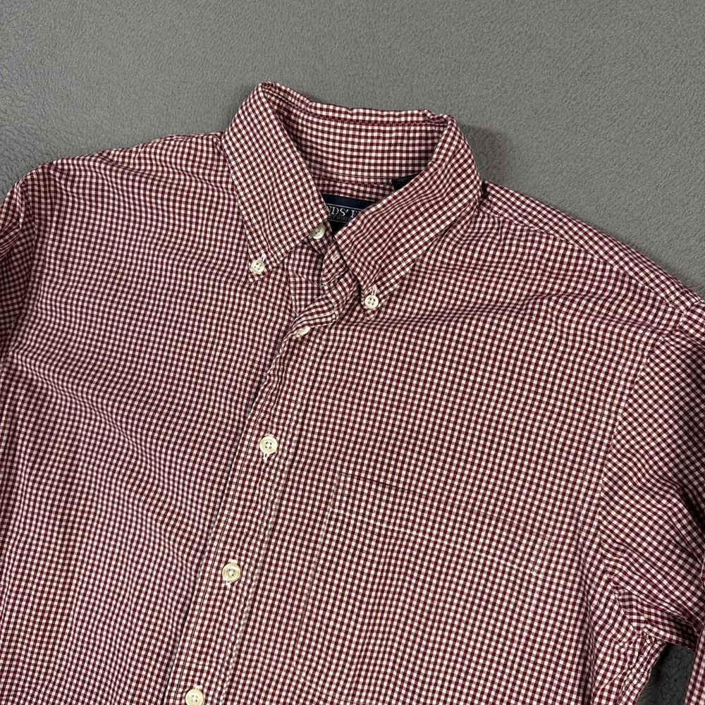 Lands End Shirt Mens 15 34 Red Shepard Check Long Sleeve Button Down Dress